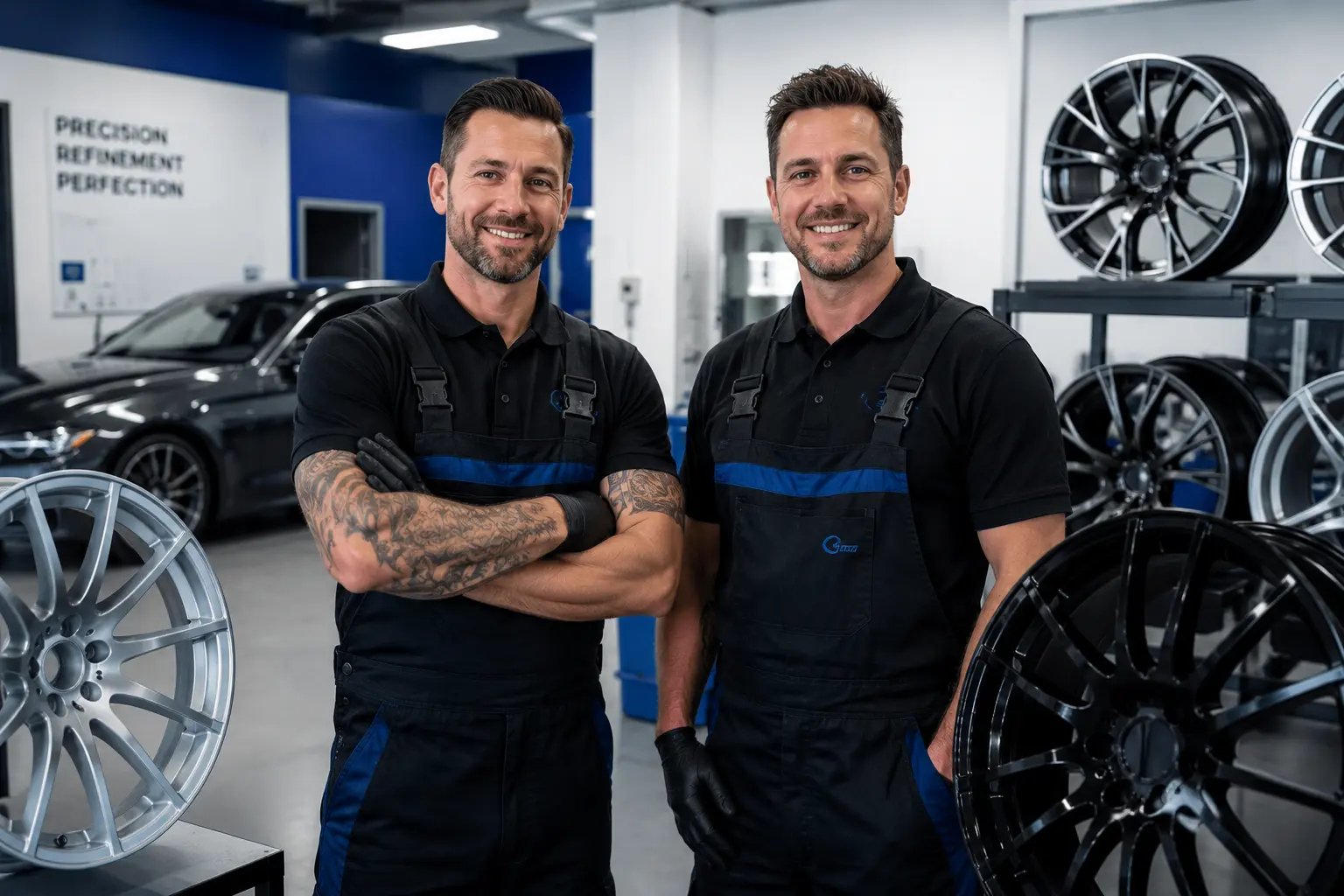 Alloy Black Wheels specialists working on an alloy wheel in Telford